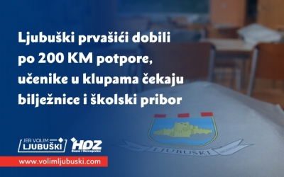 Ljubuški prvašići dobili po 200 KM potpore, učenike u klupama čekaju bilježnice i školski pribor